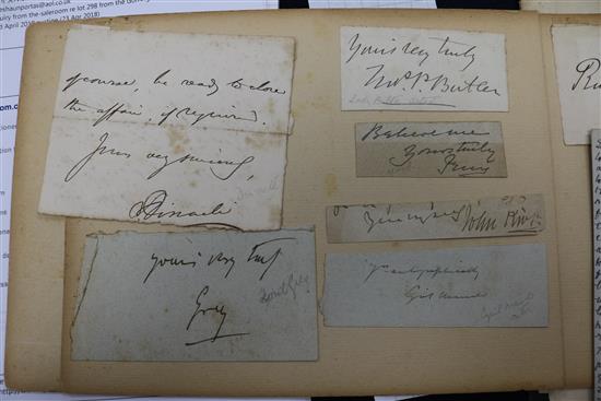 A small collection of autographs to include Disraeli and Kipling etc